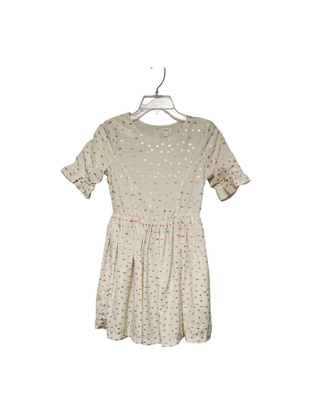 Gymboree Cream Metallic Polka-Dots Colored Fit & Flare Dress Size 12